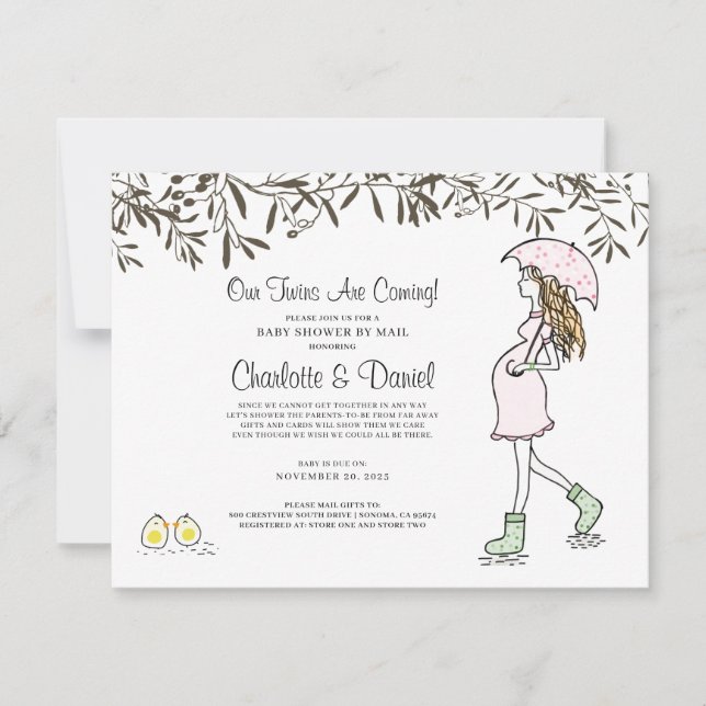 Invitation Maman Enceinte Sous Le Baby shower Des Parapluies (Devant)