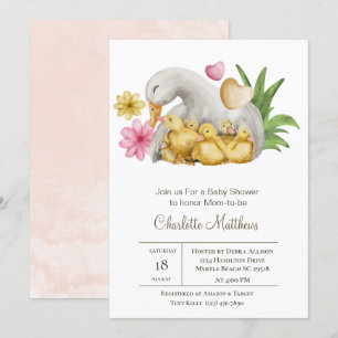 Invitation Maman et bébé Canard Baby shower d'animaux aquatiq