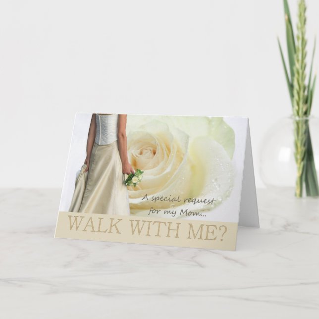 Invitation Maman Marcher avec moi demander rose blanche (Devant)