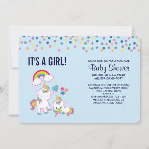 Invitation Maman Mignonne & Bébé Licorne Fête Magique de Bébé