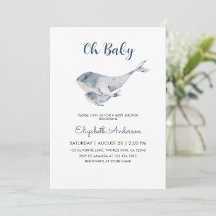 Invitation Maman mignonne et bébé baleine garçon Baby Shower