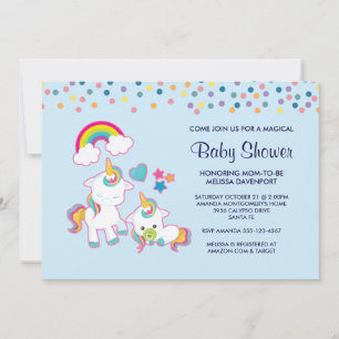 Invitation Maman mignonne et bébé licorne Fête de bébé magiqu