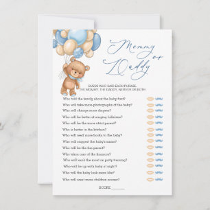 Invitation Maman ou papa Jeu Baby shower Ours Ballons