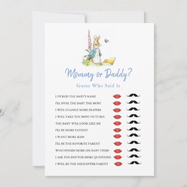 Invitation Maman ou papa Peter Rabbit jeu de Baby shower (Devant)