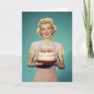 Invitation Maman Rétro Tenant un Gâteau de Célébration