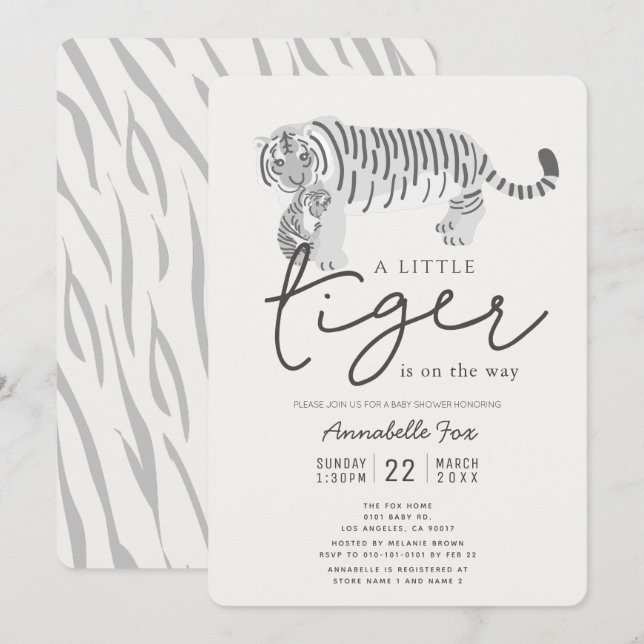 Invitation Maman Tigre & Crème d'enfant Baby shower non sexis (Devant / Derrière)