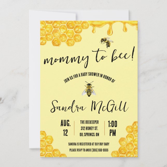 Invitation Maman to Bee ! Abeille de miel, Miel, Baby shower (Devant)