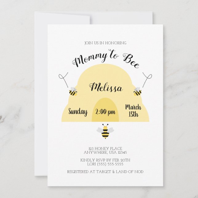 Invitation Maman to Bee | Baby shower de ruche (Devant)