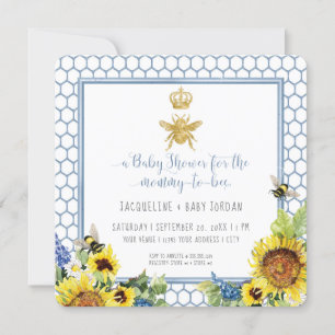 Invitation Maman to Bee Bumblebee Sunflower Gold QR Code bébé