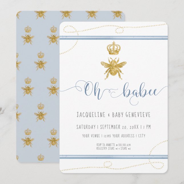 Invitation Maman to Bee Gold Parties scintillant Baby shower  (Devant / Derrière)