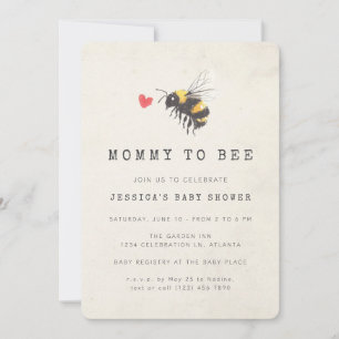 Invitation Maman to Bee Honey Baby shower photo Coeur