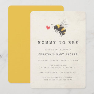 Invitation Maman to Bee Honey Coeur Baby shower jaune