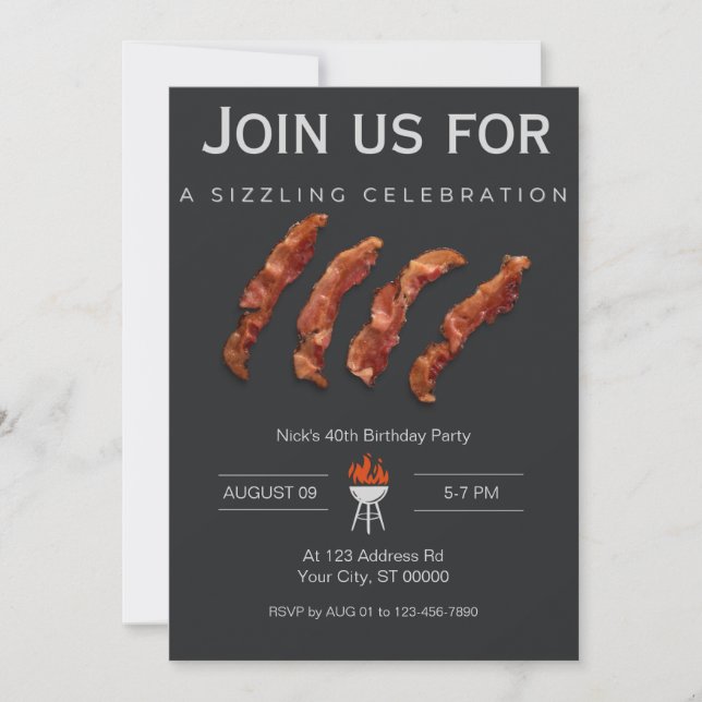 Invitation Man Birday Party, Bacon, BBQ (Devant)