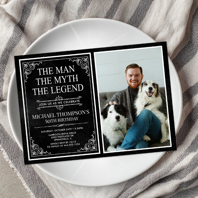 Invitation Man Myth Legend Black 50th Birthday Photo (Créateur téléchargé)