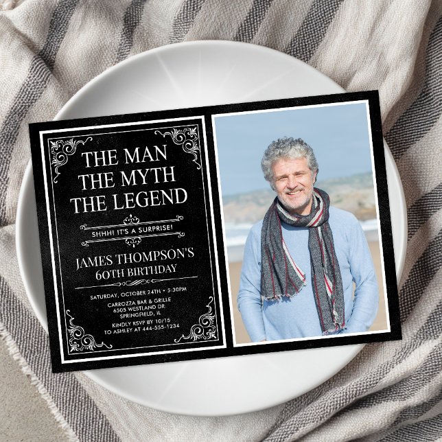 Invitation Man Myth Legend Black Surprise 60th Birthday Photo (Créateur téléchargé)