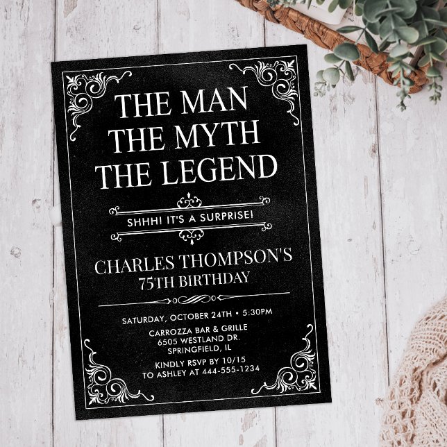 Invitation Man Myth Legend Black Surprise 75e anniversaire (Créateur téléchargé)
