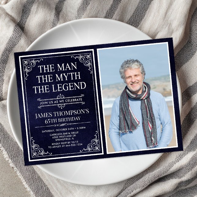 Invitation Man Myth Legend Blue 65th Birthday Photo (Créateur téléchargé)