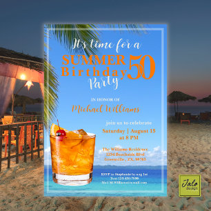 Invitation Man Summer Ocean Cocktail 50th Birthday Party