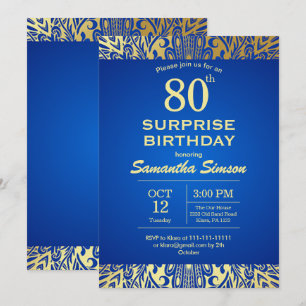 Invitation Mandala Bleu Avec Or 80ème Anniversaire
