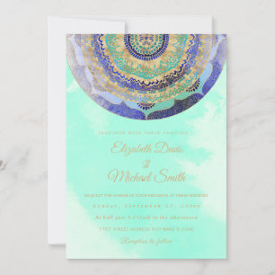 Invitation Mandala bleu or aquarelle