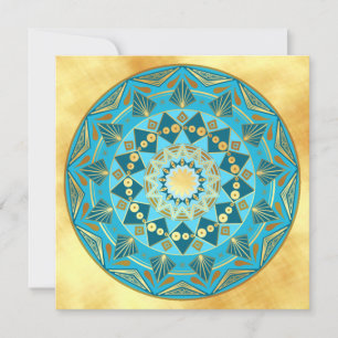 Invitation Mandala bleu or sur fond or doux