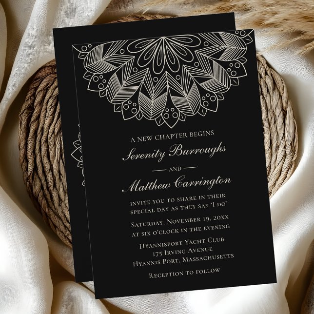 Invitation Mandala Boho Indian Elegant Mariage noir (Créateur téléchargé)