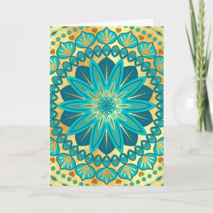 Invitation Mandala de fleurs bleu or