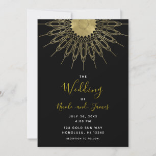 Invitation Mandala de mariage noir abstrait élégant soleil do