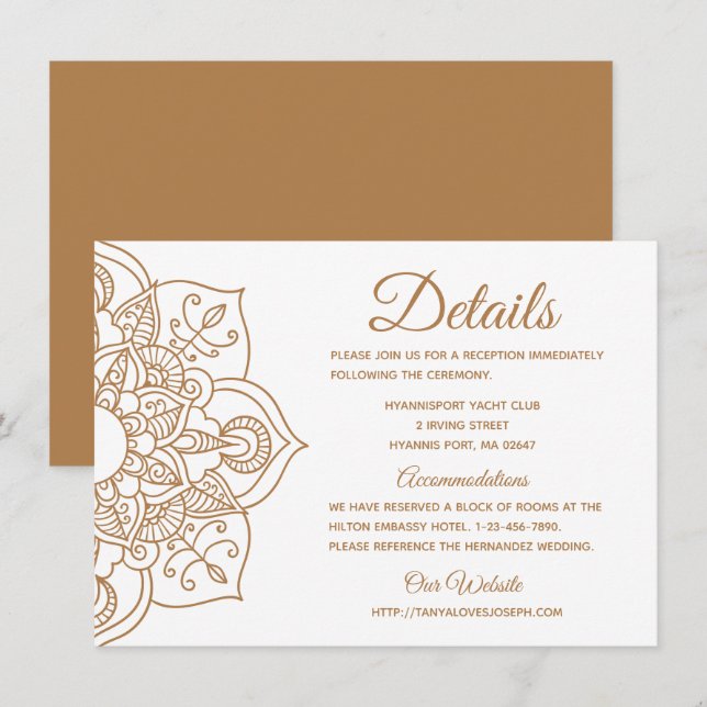 Invitation Mandala Détails du Mariage Boho Brown Indian Moder (Devant / Derrière)