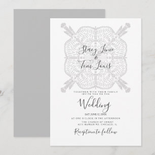 Invitation Mandala Élégant Gris Blanc Dessiné à la Main 