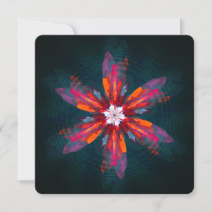 Invitation Mandala floral Fleurs Orange Rouge Bleu Abstrait