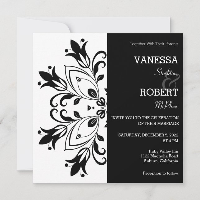 Invitation Mandala Floral Noir (Devant)