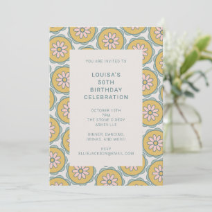 Invitation Mandala Floral Pastel Rétro Boho 50e Anniversaire