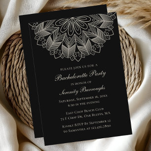 Invitation Mandala indien boho noir enterrement de vie de jeu
