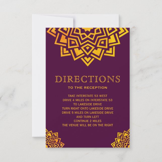 Invitation Mandala indien Directions Prune Moderne Or (Devant)