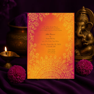 Invitation Mandala Mariage oriental orange jaune Sunset