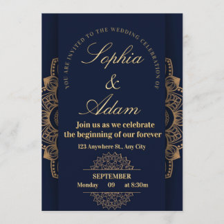 Invitation Mandala Navy et Or
