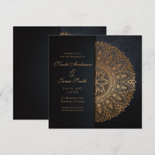 Invitation Mandala noir et or Mariage élégant