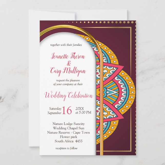Invitation Mandalas sur un arrière - plan Maroon (Devant)