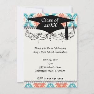 Invitation mandarine orange et bleu aqua