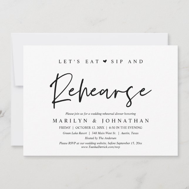 Invitation Mangeons, sirotons et répétitions, dîner Mariage (Devant)