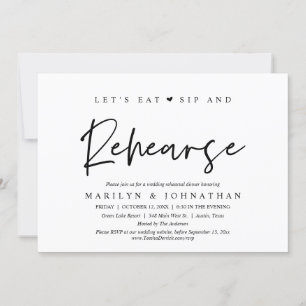 Invitation Mangeons, sirotons et répétitions, dîner Mariage