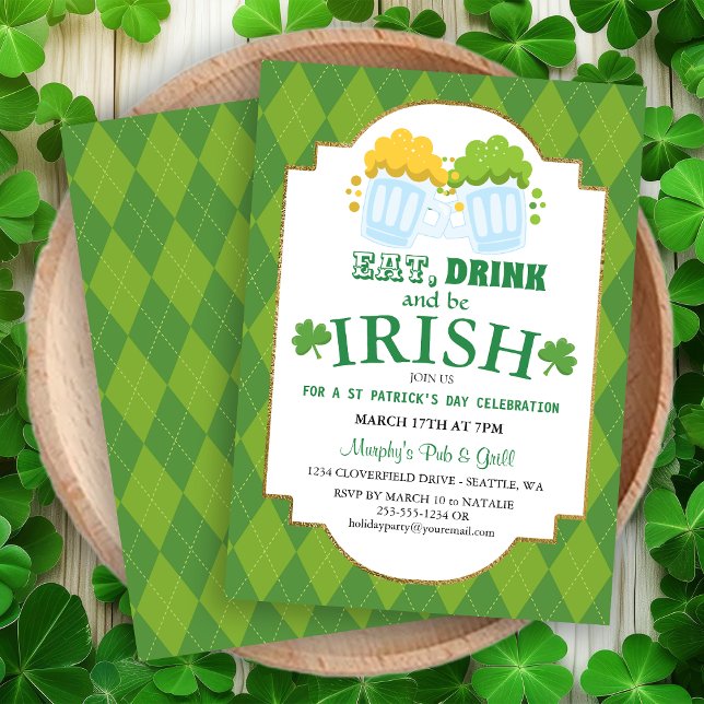 Invitation Manger, Boire, Be Irish St Patrick's Party Invitat (Eat, Drink, Be Irish St Patrick's Party Invitation)