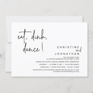 Invitation Manger, Boire, Danse, Parti Elopement Mariage Déco