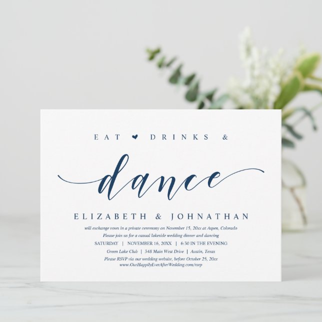 Invitation Manger, boire et danser, Mariage Elopement Party I (Debout devant)