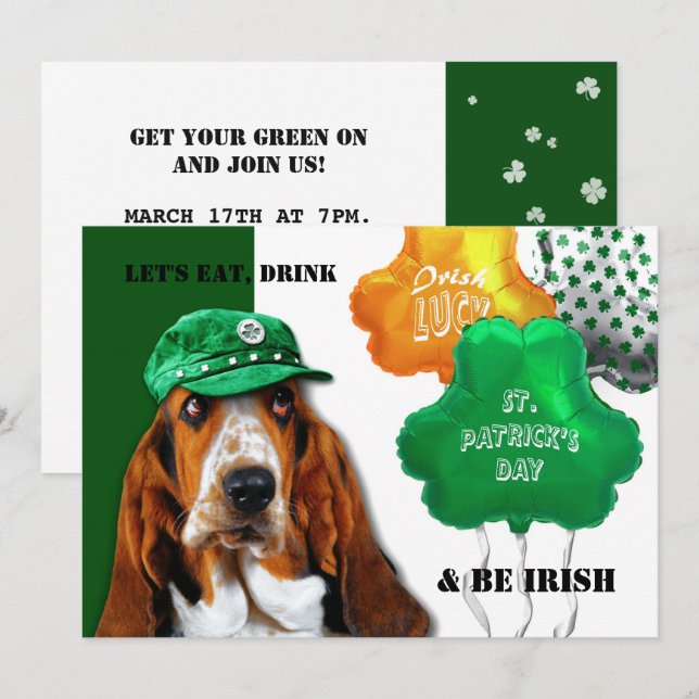 Invitation Manger, boire et être irlandais St. Patrick's Day  (Devant / Derrière)