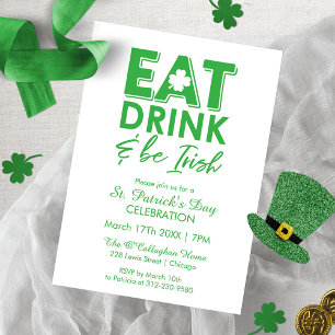 Invitation Manger, boire et être irlandais Typographie Fête d