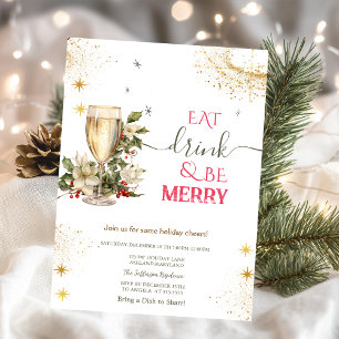 Invitation Manger, boire et être joyeux Champagne Fleurs