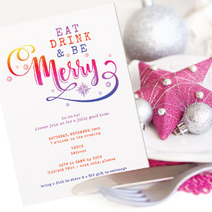 Invitation Manger Boire et être Joyeux Potluck de Noël Rose