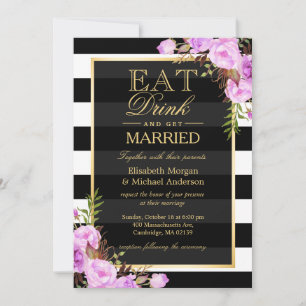 Invitation MANGER Boire et être marié Purple Floral Mariage